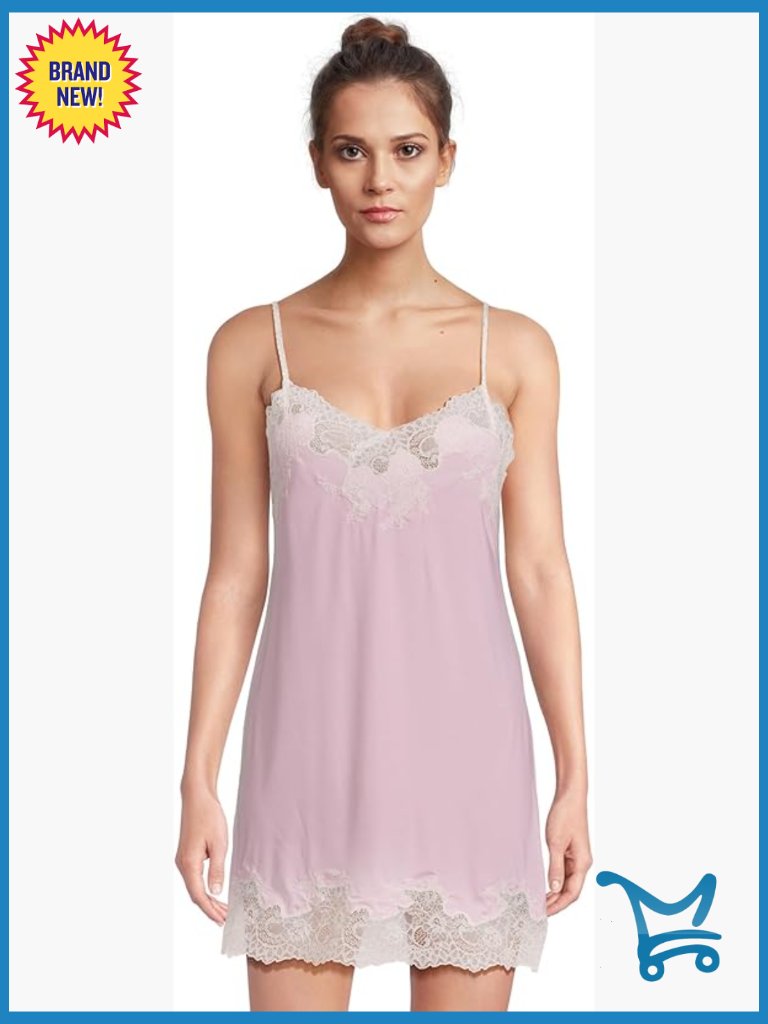 Satin Chemise 34" Lace Applique Adjustable Straps Sleek Nightgown